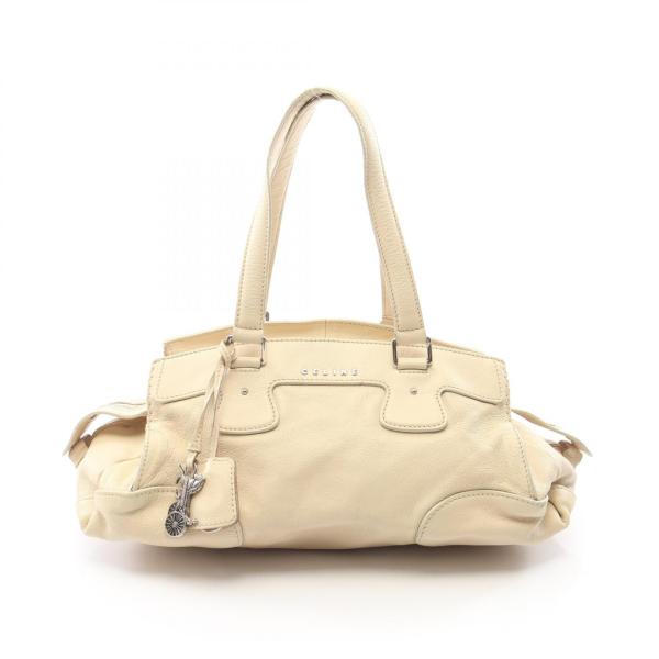 セリーヌ CELINE アイボリー ロゴ入り ハンドバッグ CELINE（セリーヌ） ロゴ ハンドバッグ バッグ レザー アイボリー系