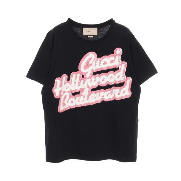 グッチ GUCCI HOLLYWOOD BOULEVARD スパンコールロゴ カットソー 衣料品 トップス コットン ブラック系 【中古】