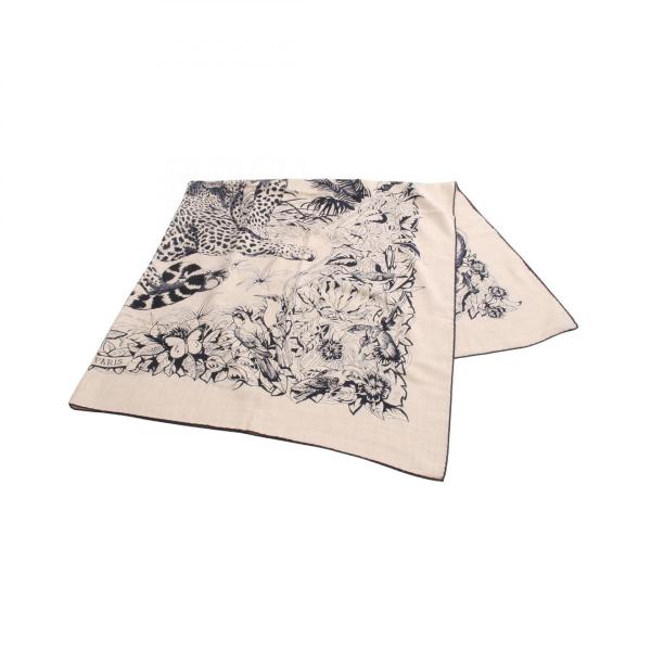 HERMES(エルメス) ストール(ショール)美品  カレ140 黒×白 JUNGLE LOVE TATTOO カシミヤ、シルク HERMES（エルメス） カレ140 JUNGLE LOVE ジャングルラブ シルク混