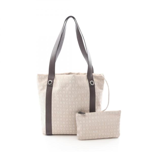BVLGARI ブルガリ ロゴマニア ハンドバッグ ベージュ系 D8-B BVLGARI（ブルガリ） ロゴマニア トートバッグ バッグ キャンバス