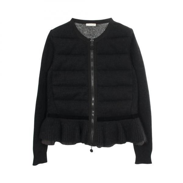 美品 MONCLER ジャケット ニットカーディガン Sサイズ ネイビー フリル MONCLER（モンクレール） フリル ニットダウンジャケット カーディガン
