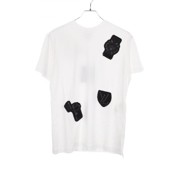 LOUIS VUITTON - ルイ・ヴィトン 2022年製 エンボス モノグラム スリーブ ボンディング Tシャツ ストレッチ カットソー 半袖 レディース サイズ XL ブラック 黒 LOUIS VUITTON RW222W D97 FNTS44 LOUIS VUITTON（ルイ・ヴィトン） パッチ付き クルーネック 半袖T