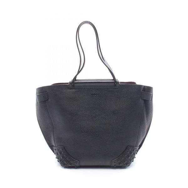 トッズ TOD'S ウェーブ トートバッグ バッグ レザー ブラック系 【中古