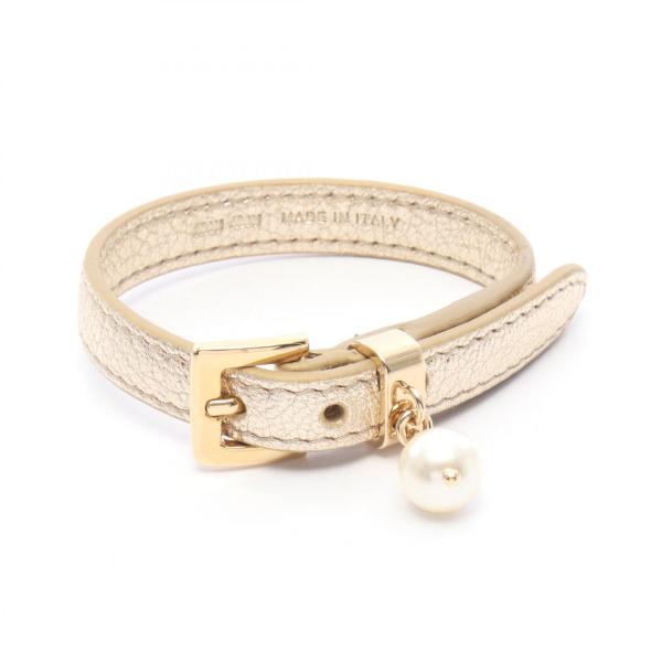 ミュウ Miu ブレスレット アクセサリー レザー ゴールド系 【中古