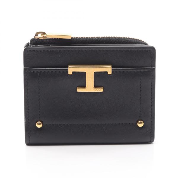 トッズ TOD'S Tタイムレス 二つ折り財布 財布 レザー ブラック系