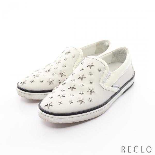 ジミーチュウ JIMMY CHOO スリッポン レザー エナメルレザー ホワイト 