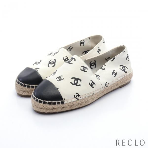 CHANEL シャネル ココマーク スリッポン レザー オフホワイト ブラック  