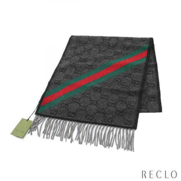GUCCI グッチ マフラー ウール ブラック グレー マルチカラー