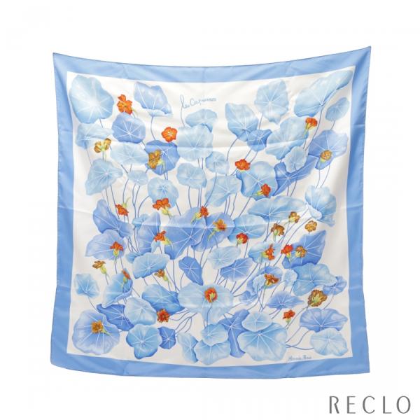 エルメス スカーフ カレ90 Les Capucines ナスタチウム シルク エルメス HERMES カレ90 Les Capucines スカーフ シルク ブルー オフ