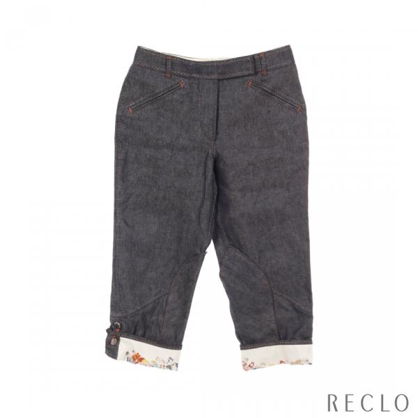 美品✨HERMES Cirque Molier クロップデニム シルク リネン HERMES エルメス CIRQUE MOLIER クロップド デニムパンツ リネン