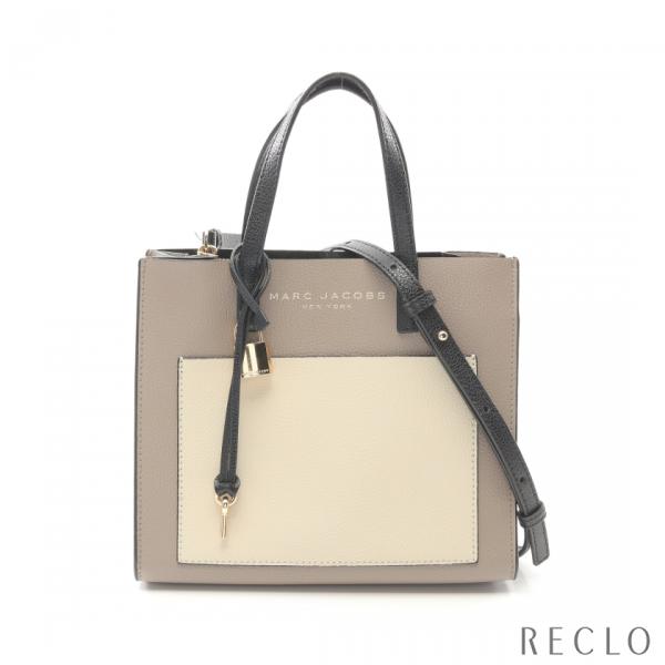 マークジェイコブス MARC JACOBS グラインド ミニ トート ハンドバッグ バッグ レザー レディース ベージュ系 / アイボリー系 / ブラック系 M0016132 【中古】 MARC JACOBS（マーク・ジェイコブス） グラインド ミニ トート