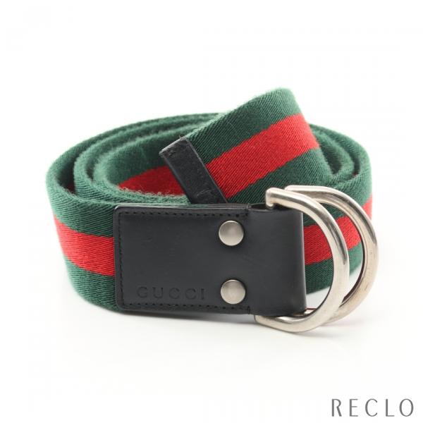 グッチ GUCCI シェリーライン ベルト キャンバス レザー グリーン