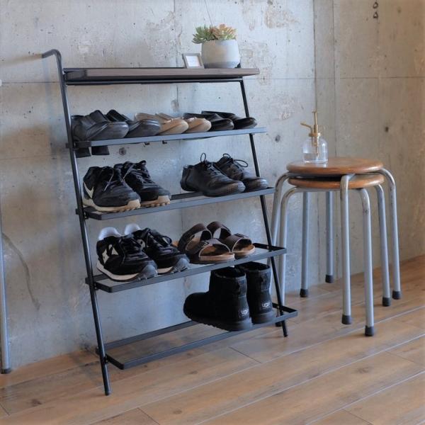 シューズラック 立てかけ式 4段 スリム 幅60cm 奥行32.5cm 高さ86cm