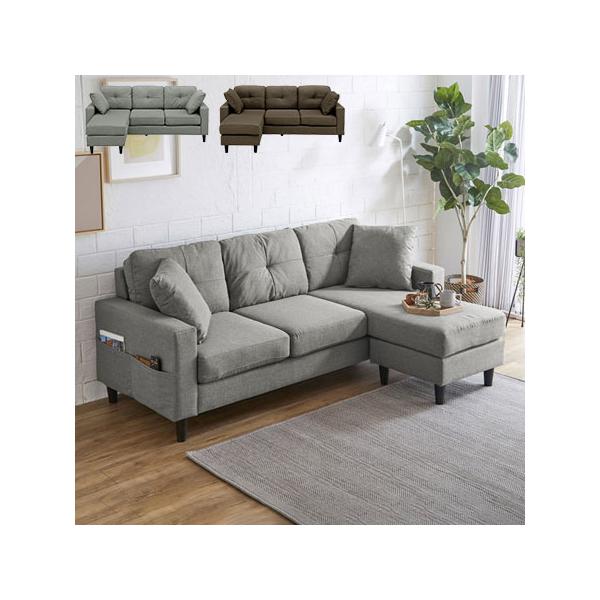 カウチソファ 3人掛け ⚠️プロフ必読 ‪‪❤︎‬ 早い者勝ちです カウチソファ 幅188cm 3人掛け A4対応 サイドポケット付き おしゃれ