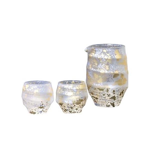 ウチキ 喜箔グラス 酒器セット 金箔・銀箔を使った石川県・山中漆器