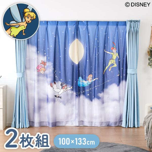 ピーターパン絵羽レースカーテン 2枚組 100×133cm UVカット 洗える 洗濯 プライバシー 目隠し フック付き カーテン 紫外線 おしゃれ かわいい 代引不可