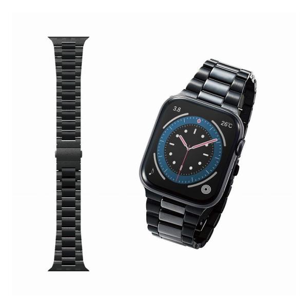 �G���R�� ELECOM Apple Watch �A�b�v���E�H�b�` 44mm 42mm �o���h �X�e�����X �Z���~�b�N 3�܂�v�b�V���� �u���b�N AW-44BDCE3BK ����s��