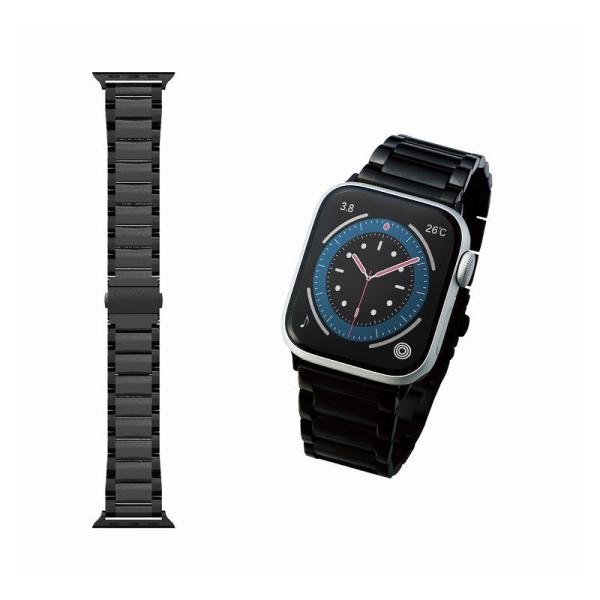 �G���R�� ELECOM Apple Watch �A�b�v���E�H�b�` 44mm 42mm �o���h �v���~�A���X�e�����X 3�܂�v�b�V���� �u���b�N AW-44BDSS3BK ����s��