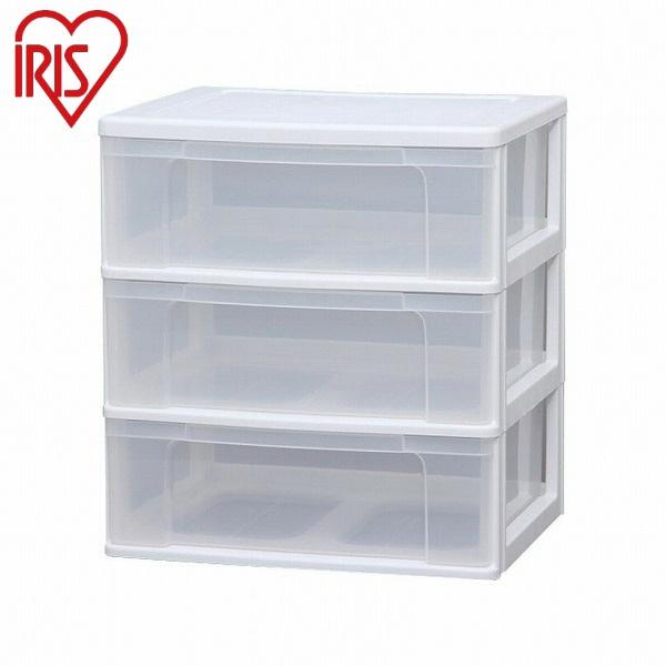 他サイト： アイリスオーヤマ ワイドチェスト N-653 ホワイト/クリア ワイドチェスト 3段 幅63cm 完成品 新生活 IRIS OYAMA 代引不可の商品画像