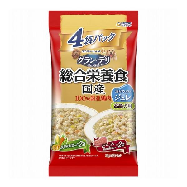 ユニ・チャーム グラン・デリ 総合栄養食国産パウチ ジュレ高齢犬用 緑黄色野菜入り×ビーフ入り 65g ×16個