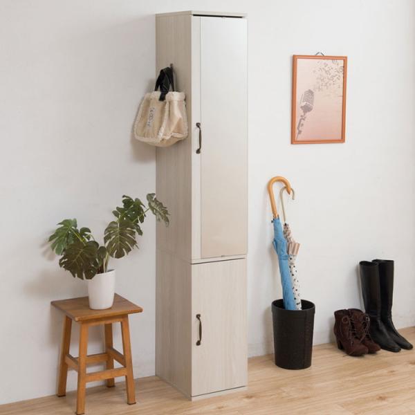 シューズラック 幅27 ホワイト ミラー付き フック 省スペース 高さ調整