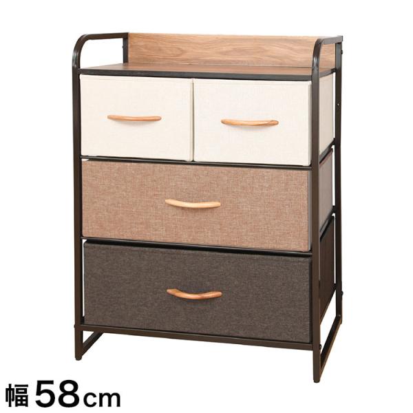 簡単組立 布張り カラーチェスト 3段 幅58 奥行29 高さ78.5 木目調天板