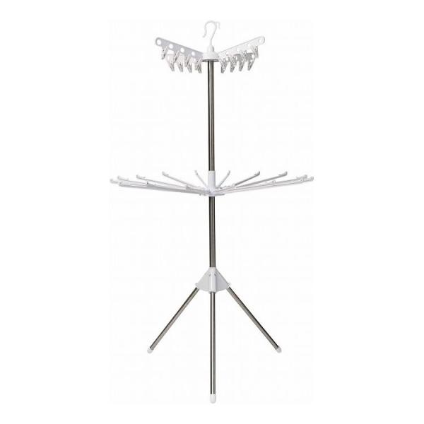 [Release date: December 22, 2022]室内用のパラソル型物干し。幅35cmまでのタオルが約16枚掛けられます。上段はピンチハンガーなので、靴下などの小物が干せます。使用時サイズ（約）幅82×奥行82×高さ143c...
