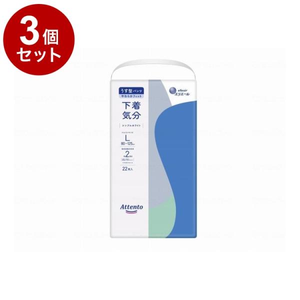 大王製紙 アテント うす型パンツ 下着気分 L シンプルホワイト 22枚×3セット入り