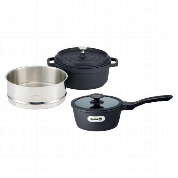 ⭐️未使用品⭐️LustreCraft ソースパン＆スチーマー ジョイア ソースパン&蒸し器セット XC-24BK-KSS ブラック 代引不可