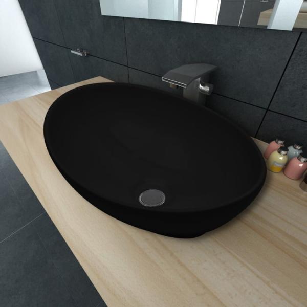 vidaXL ラグジュアリー セラミック 洗面ボウル 楕円形洗面台 ブラック 40x33cm ハードウェア 配管 配管器具 シンク 洗面器 代引不可