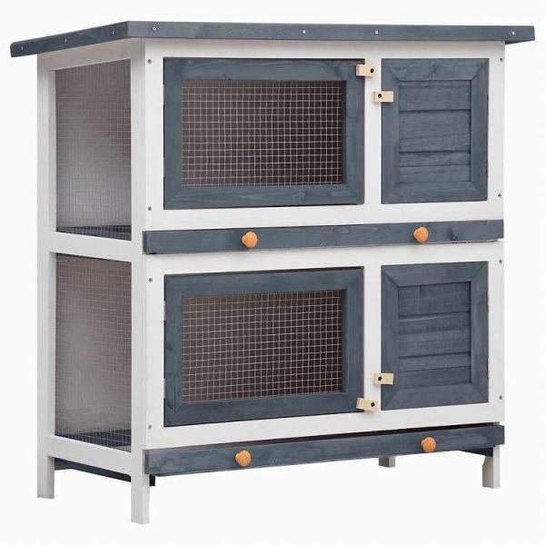 vidaXL 屋外うさぎ小屋 4ドアタイプ グレー 木製 動物 ペット用品