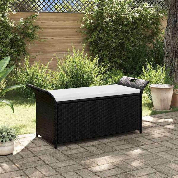 vidaXL ガーデンベンチ クッション付き グレー 116x46x57 cm ポリラタン家具 アウトドア家具 屋外椅子 アウトドアベンチ 代引不可