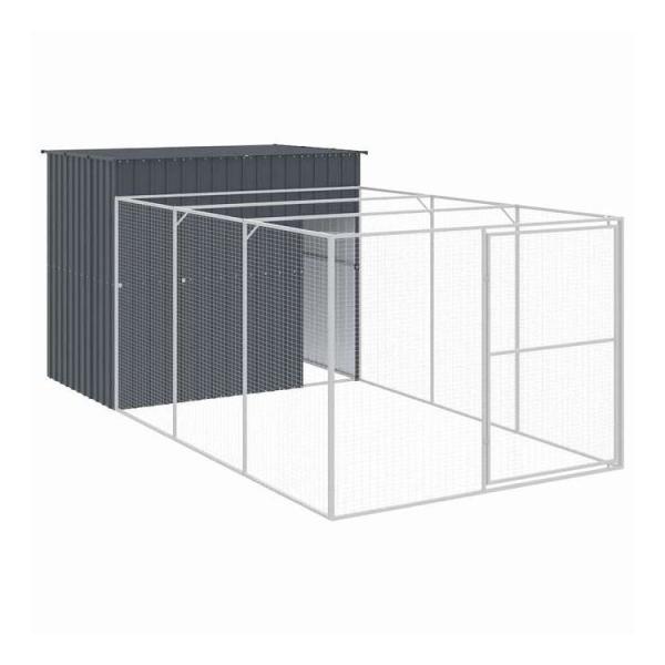 vidaXL ドッグハウス ラン付き アンスラサイト 214x457x181 cm 亜鉛メッキ鋼 動物 ペット用品 ペット用品 犬用品 ドッグハウス 代引不可