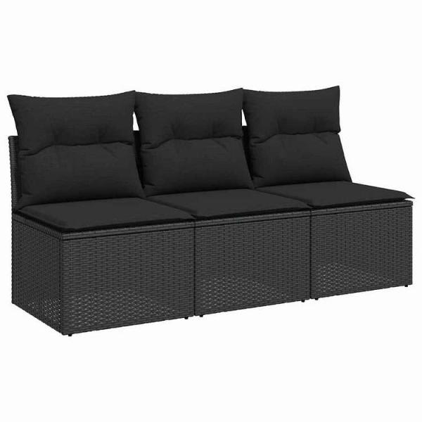 vidaXL ガーデンソファ クッション付き 3人掛け ブラック ポリラタン 家具 アウトドア家具 屋外椅子 屋外ソファ