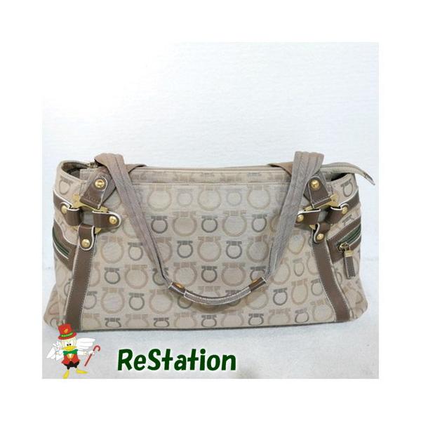 【中古】Salvatore Ferragamo ガンチーニ ハンドバッグ ベージュ