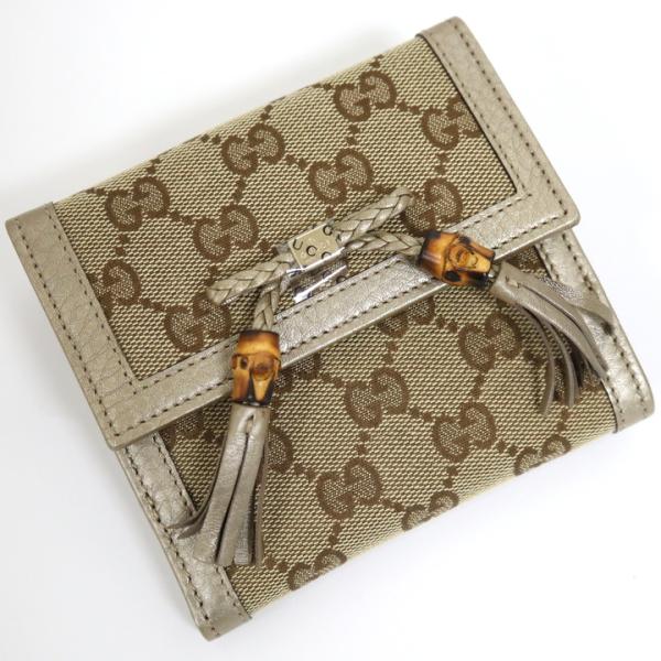 GUCCI】グッチ ベラ 三つ折り財布 バンブー メタリックゴールド 269984  