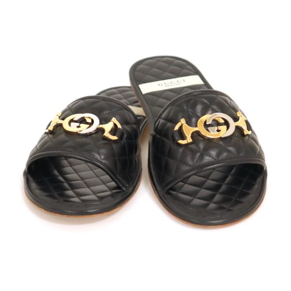 GUCCI ブラック サンダル GUCCI】グッチ スライドサンダル GGホースビット キルティング