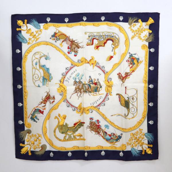 HERMES】エルメス カレ90 羽飾りと鈴 PLUMES ET GRELOTS マルチカラー