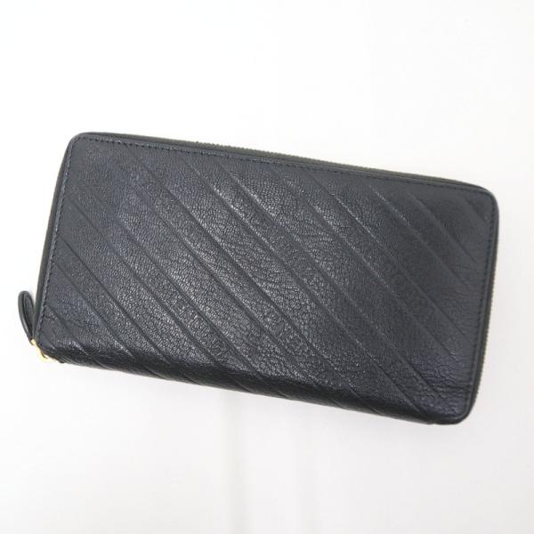 【良品】バレンシアガ　BALENCIAGA ブラックレザー 長財布　チャック式 BALENCIAGA】バレンシアガ 長財布 レザー ブラック×ゴールド金具