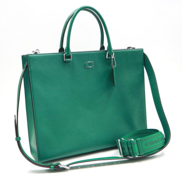 COACH カーキ レザートートバッグ COACH】コーチ トート40 2WAYショルダーバッグ レザー グリーン