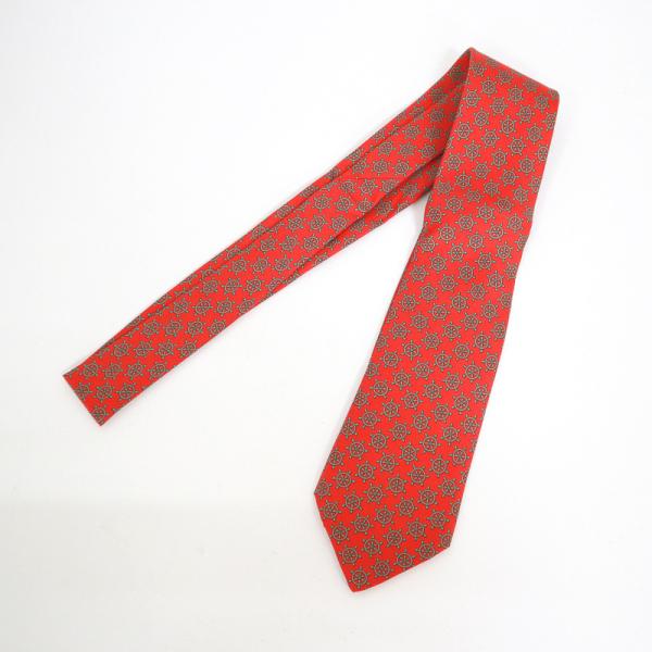 HERMES ネクタイ 紋章柄 レッド 紋章柄 レッド HERMES ネクタイ
