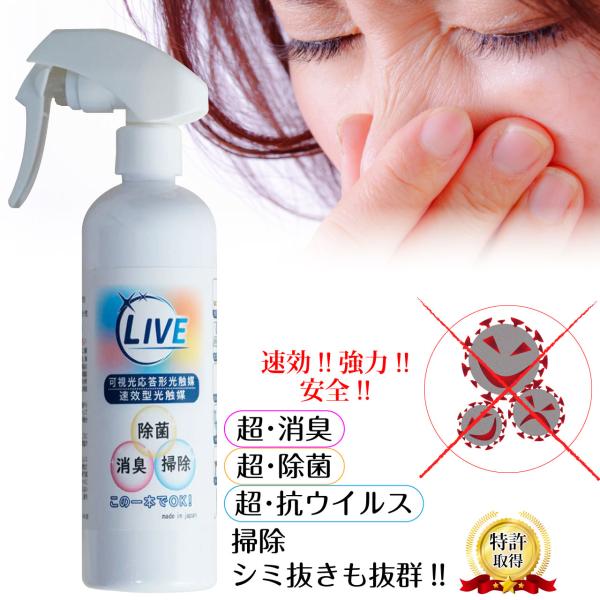 光触媒 スプレー 300ml 速効型 瞬間 消臭 除菌 ウイルス 清掃 シミ ライブ LIVE 車 ペットトイレ 体臭 焼肉 タバコ 煙草 アンモニア ニオイ 防臭