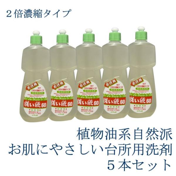 洗い液60　800ｍｌ（台所用洗剤） 5本セット 送料無料 自然派 ヤシ油由来 ニオイなし 快い洗い心地 手荒れ防止 SDGs ,