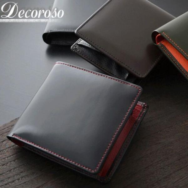 財布 短財布 折財布 二つ折り財布 4カラー ブラック ブラウン カーキ 牛革 馬革 Decoroso デコローゾ ウォレット ショートウォレット