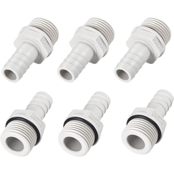 M METERXITY 6個 バーブホース継手 PVCパイプコネクタ 水 空気の輸送用 機械 産業用 12 mmバーブx12.7 mm Gオスねじ グレー