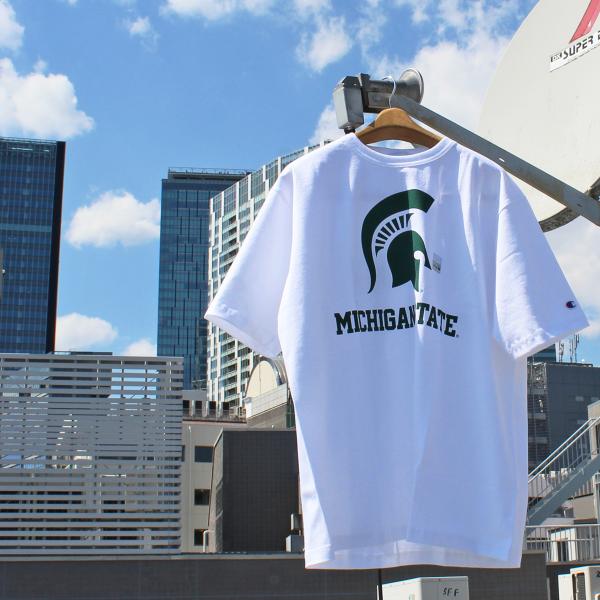 Champion Made In U.S.A.　C5-D304 MICHIGAN STATE College License PRINT カレッジプリント T1011 SHORTSLEEVE TEE 半袖 Tシャツ アメリカ製 014 WHITE/GREEN