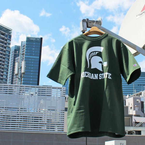 Champion Made In U.S.A.　C5-D304 MICHIGAN STATE College License PRINT カレッジプリント T1011 SHORTSLEEVE TEE 半袖 Tシャツ アメリカ製 560 MOSS GREEN