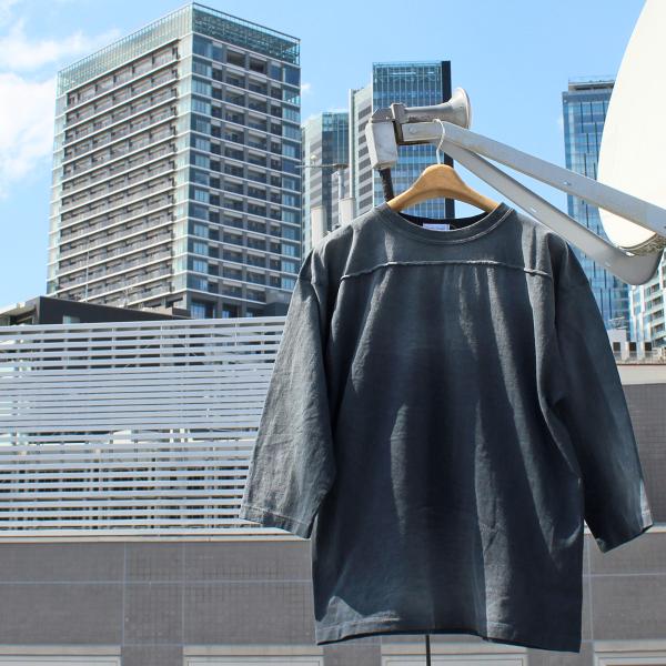 DENIM DELIGHT DAYS by JOHNBULL　JY252C03 FOOTBALL TEE フットボール Tシャツ QUARTER SLEEVE 7分袖　Garment Dye エイジング加工　030 BLACK M-L 送料無料