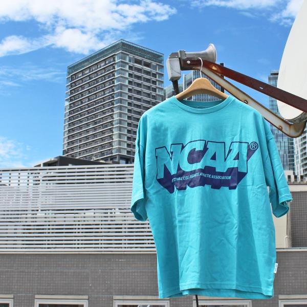 NCAA　KM0198 Front logo Print Tee フロント ロゴ プリント Tシャツ CREW NECK クルーネック カレッジ スポーツ おしゃれ　Turquoise M-L　ネコポス便200円対応