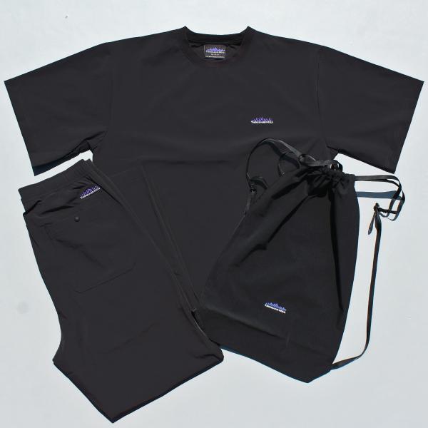 THOUSAND MILE　SHORT SLEEVE T-SHIRT & LONG PANTS SET UP with BAG 3点セット 半袖カットソーとパンツのセットアップ バック付属　BLACK M-L　送料無料